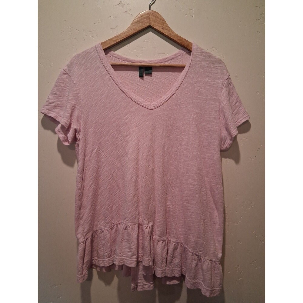 Left of Center Size M Short Sleeve Lilac Purple Top Peplum Ruffle Back Tie Lilac